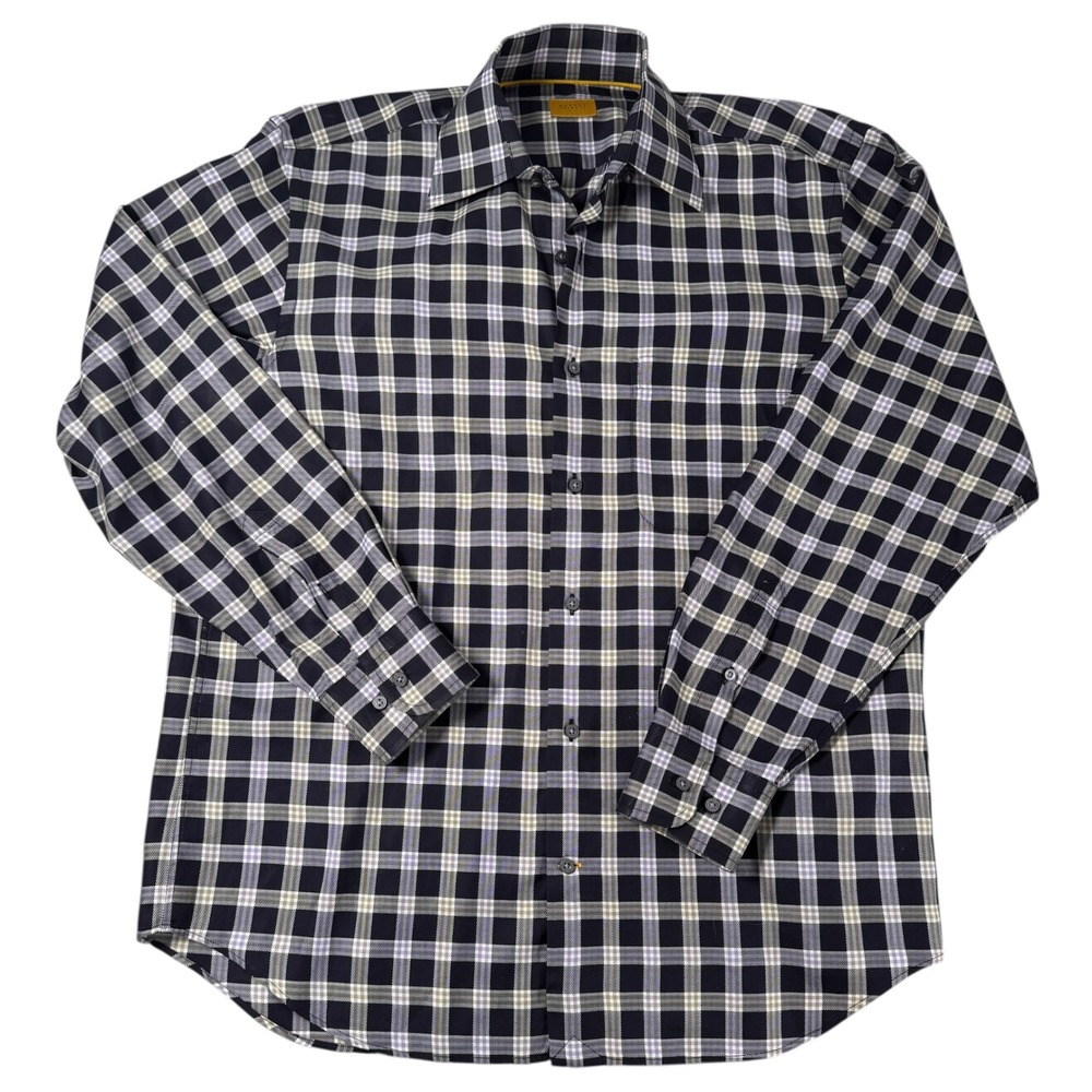 Robert Talbott Carmel Plaid Blue Purple Long Sleeve Button Down Shirt Men Medium